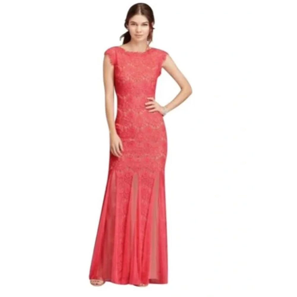 Betsy & Adam Dress Womens 6 Red Lace Mermaid Maxi Sleeveless Classic Sexy
